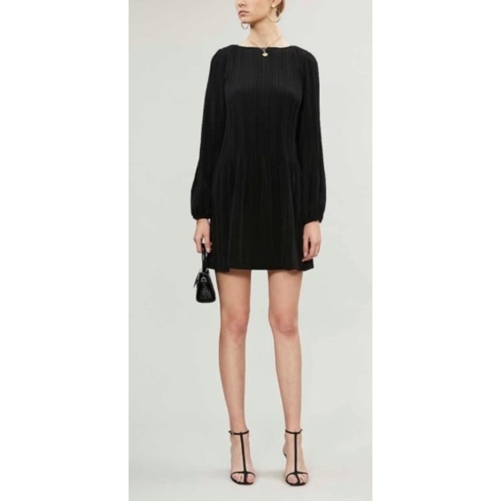Maje Rockin Plisse Pleated Dress 2‎ US 6 Black Long Balloon Sleeve Mini LBD Chic